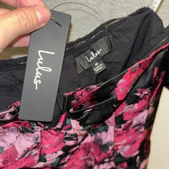 NWT Lulus New Glam Black Floral Jacquard Bustier Off-the-Shoulder Jumpsuit - Picture 5 of 5